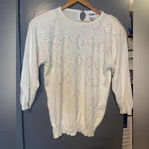Kinei White Sequin Embellished Sweater Size Medium